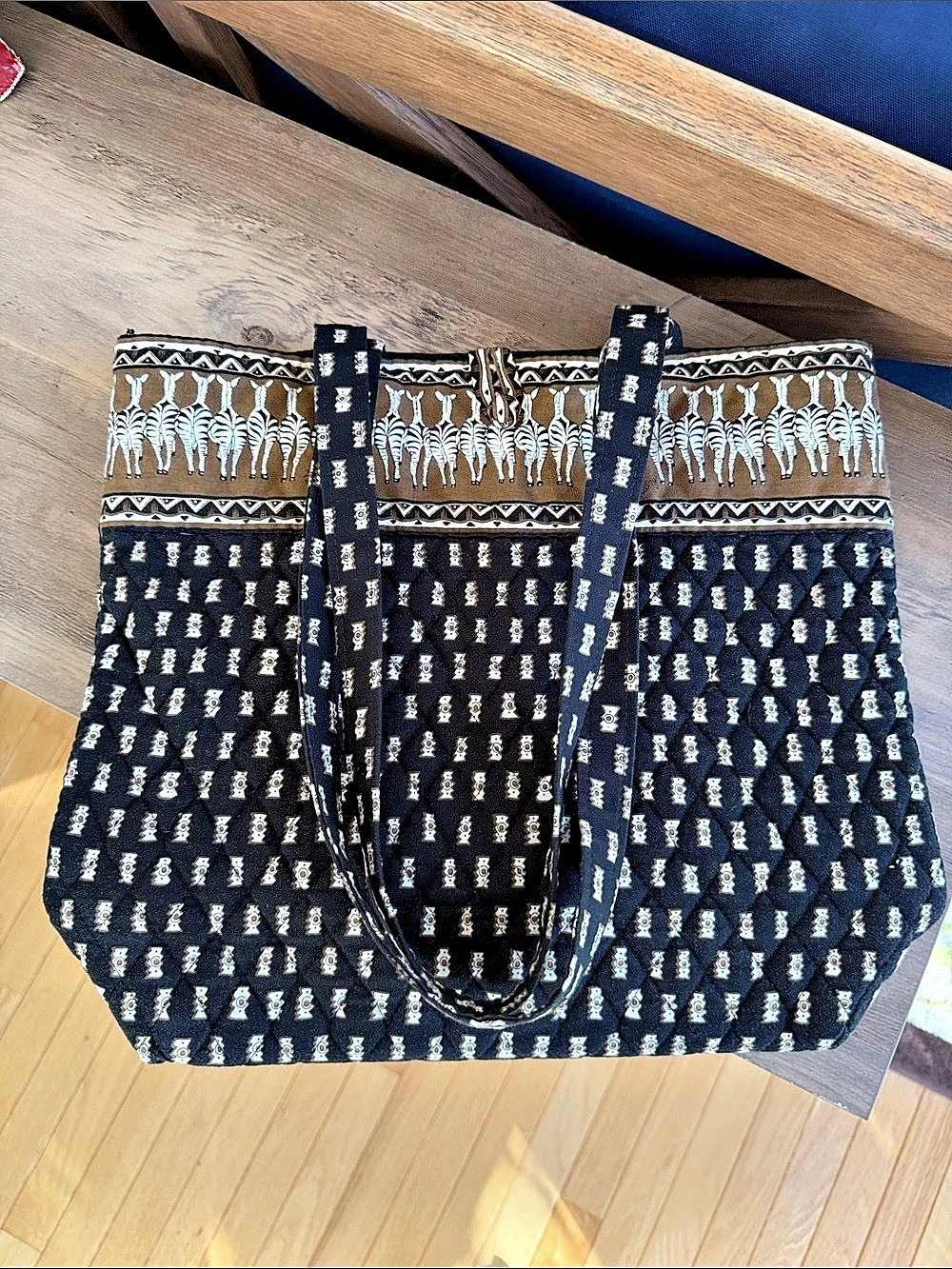 Vera Bradley Quilted Zebra Print Tote Bag in Black & Brown
